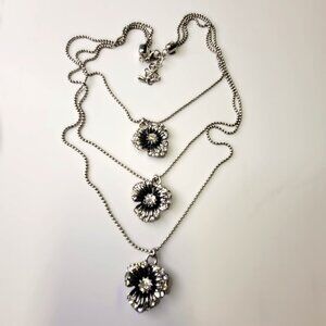 Multistrand Floral Long Necklace Dazzling Crystal Flower Layer Necklace